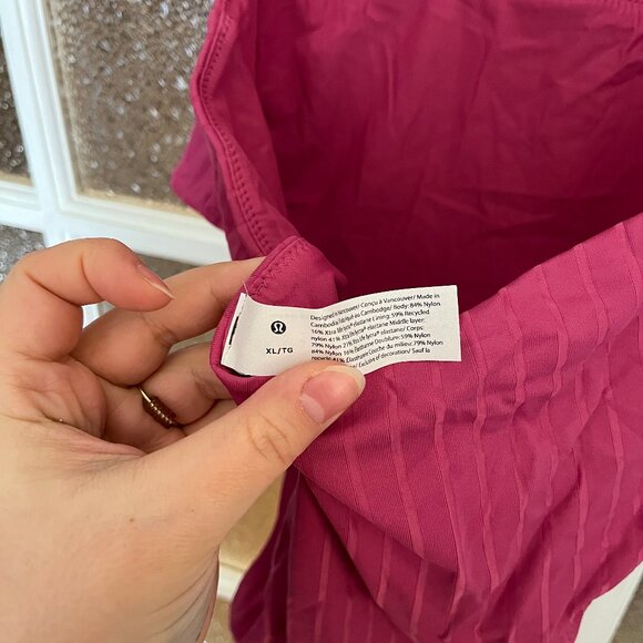 Lululemon Ribbed High-Neck Cross-Back One-Piece Swimsuit - Pink Lychee - Picture 3 of 7